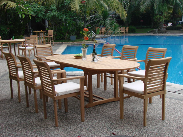 9 PC Teak Stacking Garden Outdoor Patio Furniture Pool 