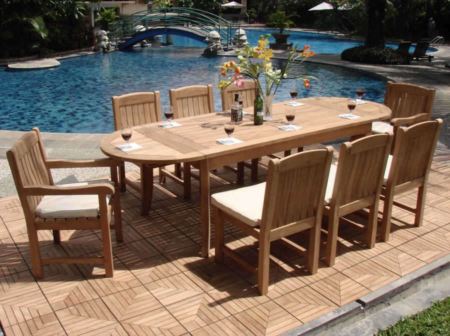 9 PC TEAK DINING SET GARDEN OUTDOOR PATIO FURNITURE POOL 