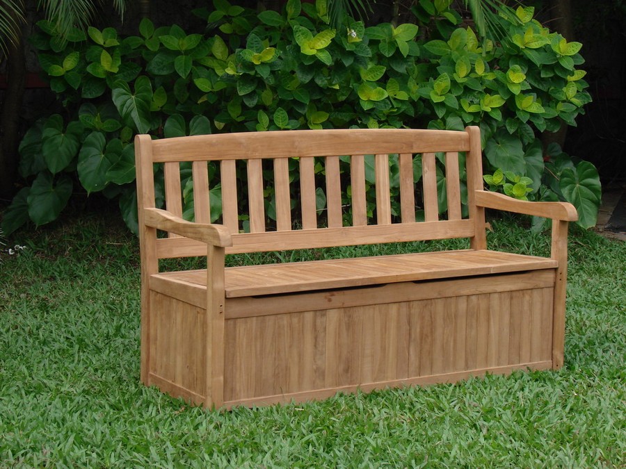 5 FEET OUTDOOR PATIO TEAK GARDEN BENCH w/ STORAGE BOX 