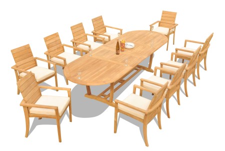 11 PC Dining Set - 117" Double Extension Masc Oval Table & 10 Algrave Stacking Arm Chairs