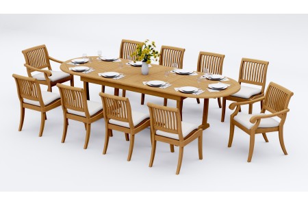 11 PC Dining Set - 117" Double Extension Masc Oval Table & 10 Arbor Stacking Chairs (8 Armless, 2 Arms)  