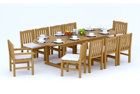 11 PC Dining Set - 117" Double Extension Masc Oval Table & 10 Devon Chairs (2 Arms + 8 Armless)