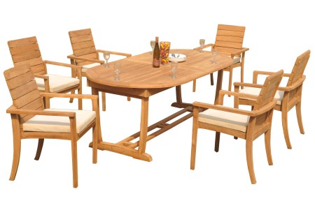 13 PC Dining Set - 117" Double Extension Masc Oval Table & 12 Algrave Stacking Arm Chairs