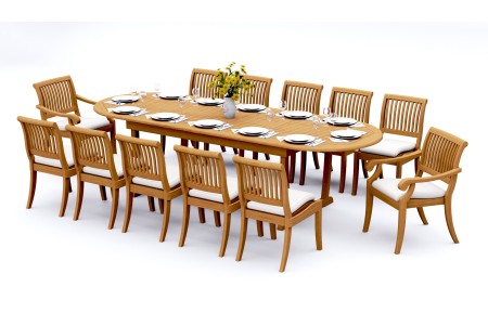 13 PC Dining Set - 117" Double Extension Masc Oval Table & 12 Arbor Stacking Chairs (10 Armless, 2 Arms)  