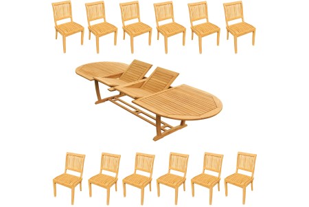 13 PC Dining Set - 117" Double Extension Masc Oval Table & 12 Arbor Stacking Armless Chairs