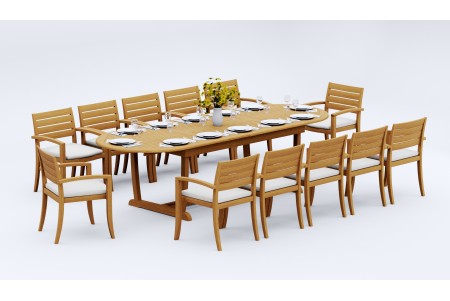 13 PC Dining Set - 117" Double Extension Masc Oval Table & 12 Travota Stacking Arm Chairs