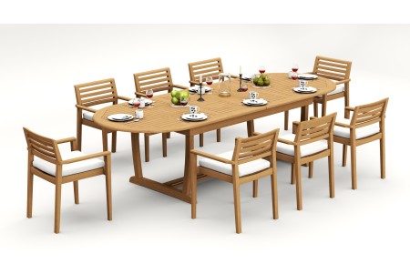 9 PC Dining Set - 117" Double Extension Masc Oval Table & 8 Montana Stacking Arm Chairs
