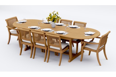 9 PC Dining Set - 117" Double Extension Masc Oval Table & 8 Arbor Stacking Chairs (6 Armless, 2 Arms)  