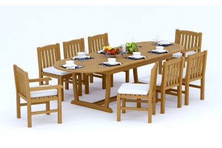 9 PC Dining Set - 117" Double Extension Masc Oval Table & 8 Devon Chairs (2 Arms + 6 Armless)