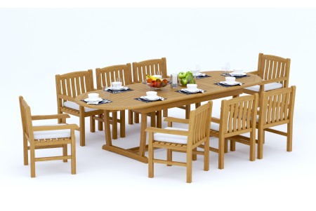 9 PC Dining Set - 117" Double Extension Masc Oval Table & 8 Devon Arm Chairs