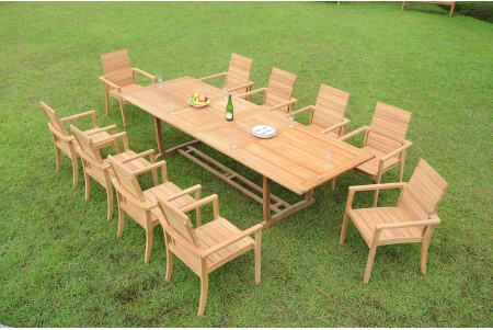 11 PC Dining Set - 117" Double Extension Masc Rectangle Table & 10 Algrave Stacking Arm Chairs