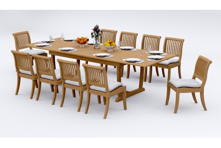 11 PC Dining Set - 117" Double Extension Masc Rectangle Table & 10 Arbor Stacking Armless Chairs