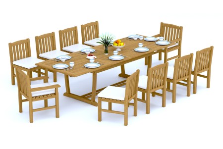 11 PC Dining Set - 117" Double Extension Masc Rectangle Table & 10 Devon Chairs (2 Arms + 8 Armless)