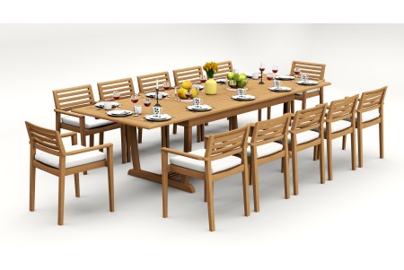 13 PC Dining Set - 117" Double Extension Masc Rectangle Table & 12 Montana Stacking Arm Chairs