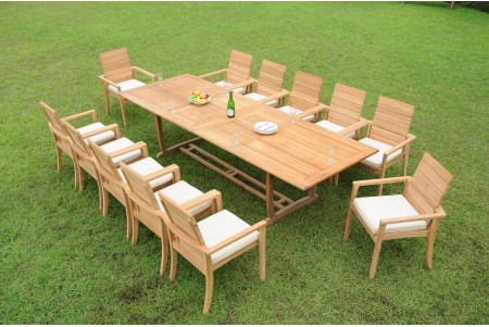 13 PC Dining Set - 117" Double Extension Masc Rectangle Table & 12 Algrave Stacking Arm Chairs