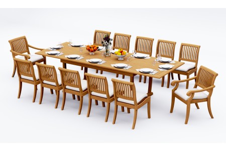 13 PC Dining Set - 117" Double Extension Masc Rectangle Table & 12 Arbor Stacking Chairs (10 Armless, 2 Arms)  
