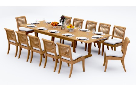 13 PC Dining Set - 117" Double Extension Masc Rectangle Table & 12 Arbor Stacking Armless Chairs