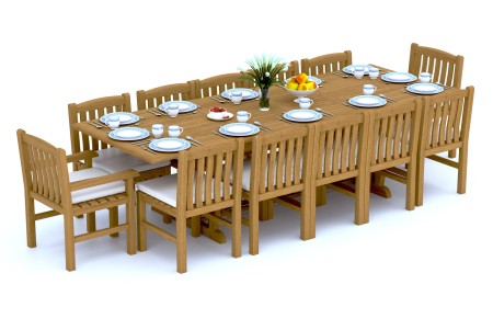 13 PC Dining Set - 117" Double Extension Masc Rectangle Table & 12 Devon Chairs (2 Arms + 10 Armless)