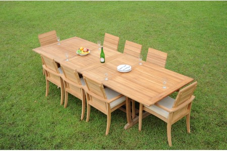 9 PC Dining Set - 117" Double Extension Masc Rectangle Table & 8 Algrave Stacking Arm Chairs
