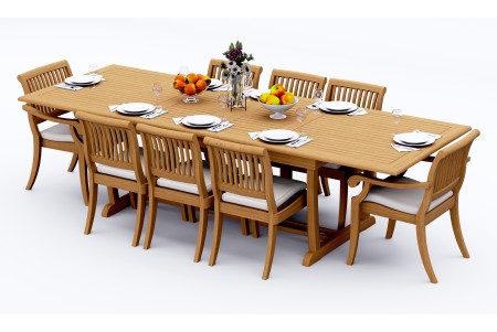 9 PC Dining Set - 117" Double Extension Masc Rectangle Table & 8 Arbor Stacking Chairs (6 Armless, 2 Arms)  