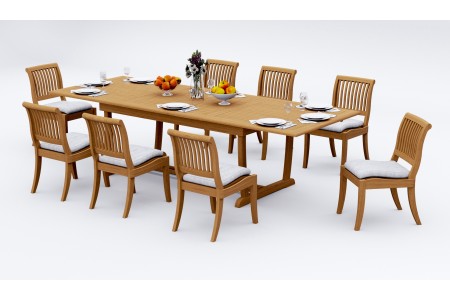 9 PC Dining Set - 117" Double Extension Masc Rectangle Table & 8 Arbor Stacking Armless Chairs