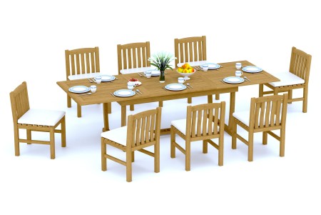 9 PC Dining Set - 117" Double Extension Masc Rectangle Table & 8 Devon Armless Chairs