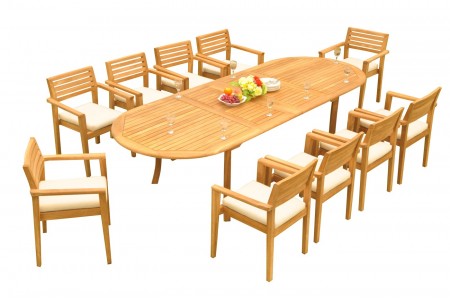 11 PC Dining Set - 117" Double Extension Oval Table & 10 Montana Stacking Arm Chairs