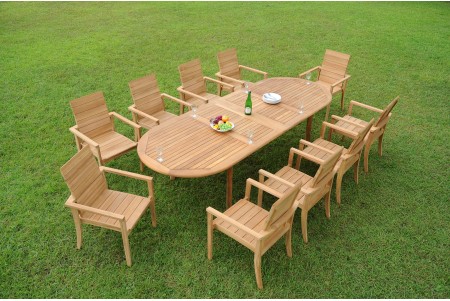 11 PC Dining Set - 117" Double Extension Oval Table & 10 Algrave Stacking Arm Chairs