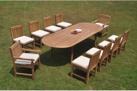 11 PC Dining Set - 117" Double Extension Oval Table & 10 Devon Chairs (2 Arms + 8 Armless)