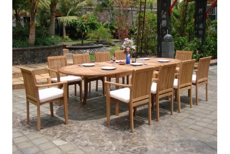9 PC Dining Set - 117" Double Extension Oval Table & 8 Lua Stacking Arm Chairs