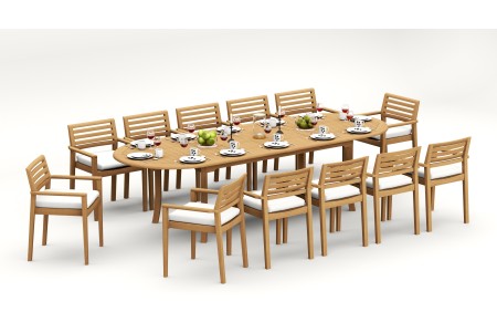 13 PC Dining Set - 117" Double Extension Oval Table & 12 Montana Stacking Arm Chairs