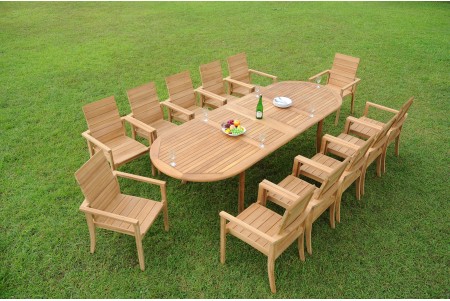 13 PC Dining Set - 117" Double Extension Oval Table & 12 Algrave Stacking Arm Chairs