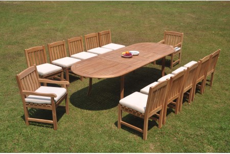 13 PC Dining Set - 117" Double Extension Oval Table & 12 Devon Chairs (2 Arms + 10 Armless)