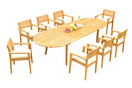 9 PC Dining Set - 117" Double Extension Oval Table & 8 Montana Stacking Arm Chairs