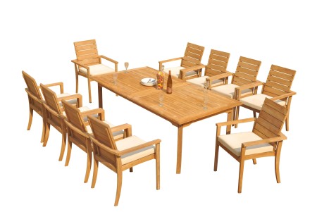 11 PC Dining Set - 117" Double Extension Rectangle Table & 10 Algrave Stacking Arm Chairs