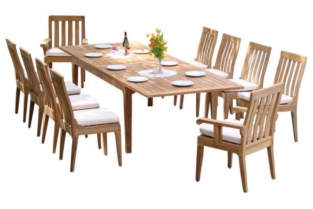 9 PC Dining Set - 117" Double Extension Rectangle Table & 8 Caranas Chairs (2 Arms + 6 Armless)