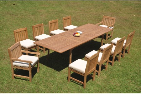 11 PC Dining Set - 117" Double Extension Rectangle Table & 10 Devon Chairs (2 Arms + 8 Armless)