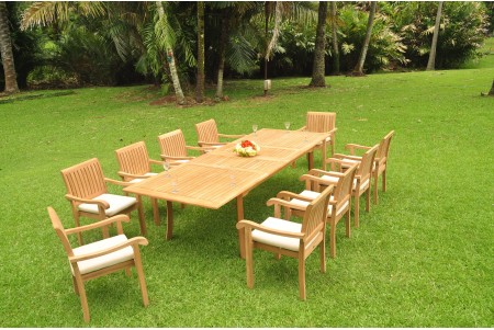 11 PC Dining Set - 117" Double Extension Rectangle Table & 10 Napa Stacking Arm Chairs