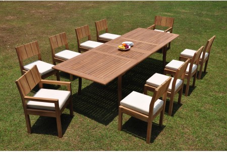 11 PC Dining Set - 117" Double Extension Rectangle Table & 10 Vera Chairs (2 Arms + 8 Armless)