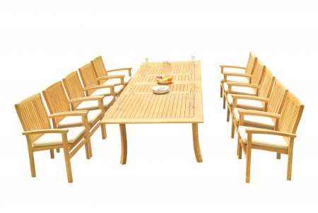 11 PC Dining Set - 117" Double Extension Rectangle Table & 10 Wave Stacking Arm Chairs