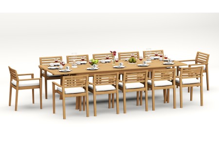 13 PC Dining Set - 117" Double Extension Rectangle Table & 12 Montana Stacking Arm Chairs