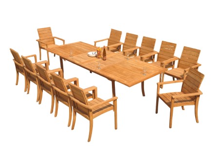 13 PC Dining Set - 117" Double Extension Rectangle Table & 12 Algrave Stacking Arm Chairs