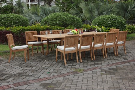 13 PC Dining Set - 117" Double Extension Rectangle Table & 12 Arbor Stacking Armless Chairs