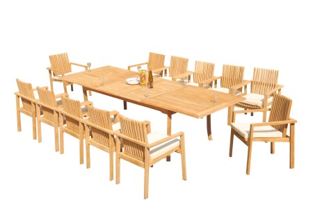 13 PC Dining Set - 117" Double Extension Rectangle Table & 12 Clipper Stacking Arm Chairs