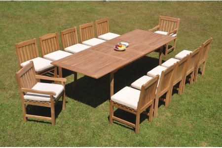 13 PC Dining Set - 117" Double Extension Rectangle Table & 12 Devon Chairs (2 Arms + 10 Armless)