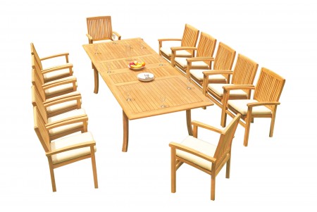 13 PC Dining Set - 117" Double Extension Rectangle Table & 12 Wave Stacking Arm Chairs