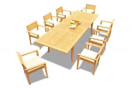 9 PC Dining Set - 117" Double Extension Rectangle Table & 8 Montana Stacking Arm Chairs