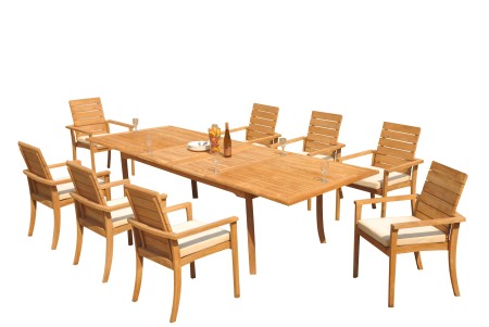9 PC Dining Set - 117" Double Extension Rectangle Table & 8 Algrave Stacking Arm Chairs