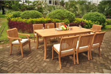 9 PC Dining Set - 117" Double Extension Rectangle Table & 8 Arbor Stacking Chairs (6 Armless, 2 Arms)  