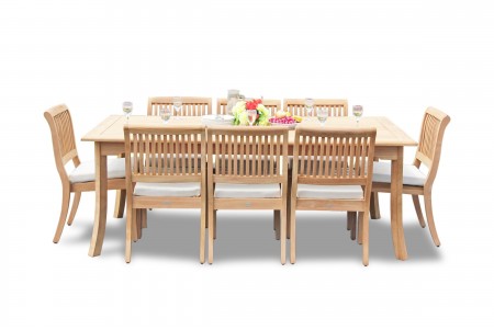 9 PC Dining Set - 117" Double Extension Rectangle Table & 8 Arbor Stacking Armless Chairs